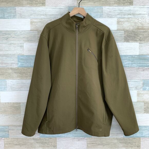New Balance Mock Neck Full Zip Jacket Green Soft Shell Fleece Lined Mens 2XL XXL - Picture 1 of 5
